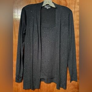 JM Collection Dark Gray Cardigan with Stud Accents